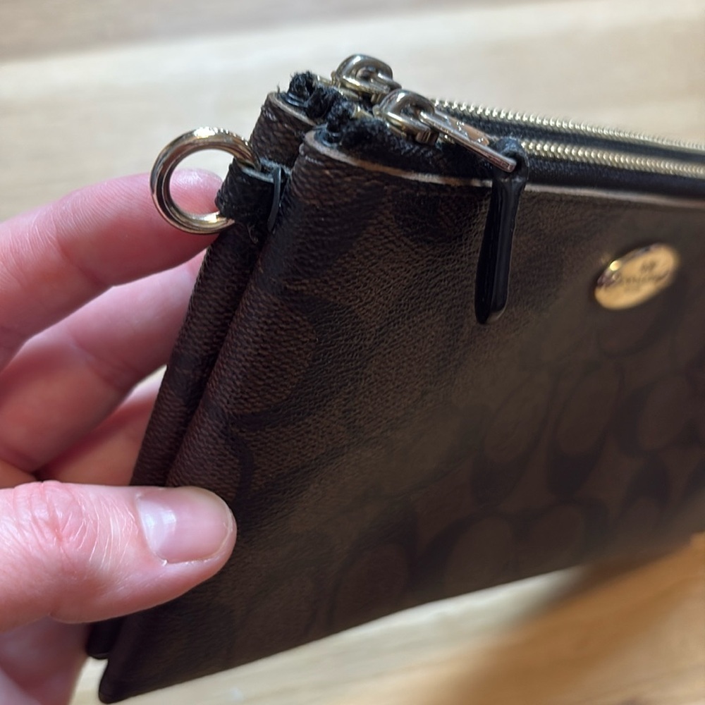 Coach Dark Brown Leather Dual Zip Wallet - Picture 4 of 11